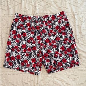 Caribbean Red and Black Floral Men's Flat Front Shorts